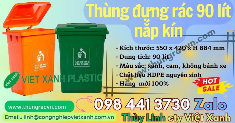 Thùng đựng rác 90 lít nắp kín